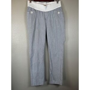 Old Navy Maternity M Blue White Pin Stripe Low Rise‎ Elastic Waist Pants Stretch